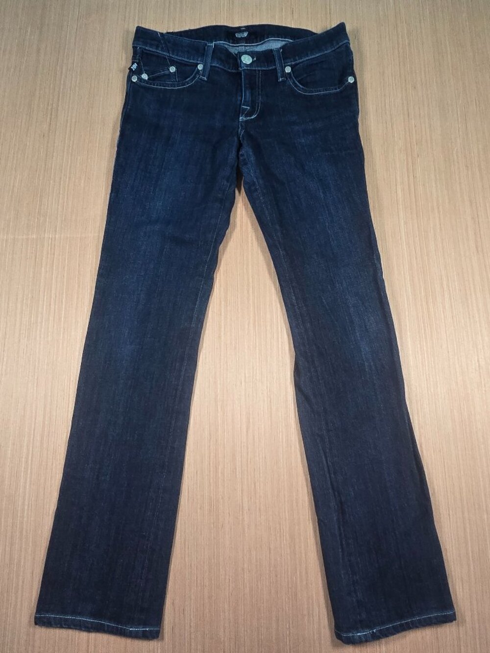 Rock & Republic Low Rise Straight Leg Jeans Size 27 Blue Denim White Stitching